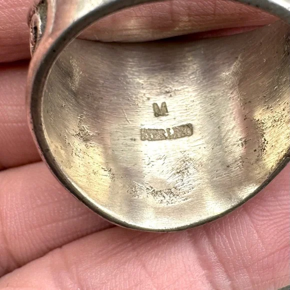 Signed M Navajo Native American Sterling Silver Red Spiny Oyster Mens Ring 12 - Picture 7 of 7